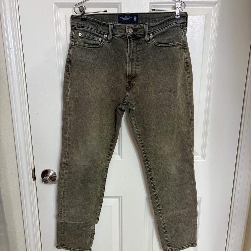Abercrombie & Fitch Athletic Slim Signature Stretch Jeans Olive Green 32x30